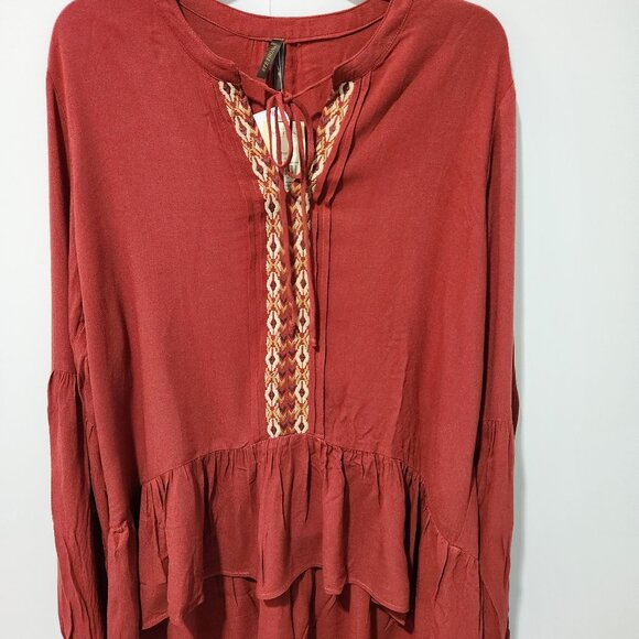 Stetson Tops - Stetson NEW Women's BOHO Long Sleeve Rust Peasant Top ruffle bottom - Medium
